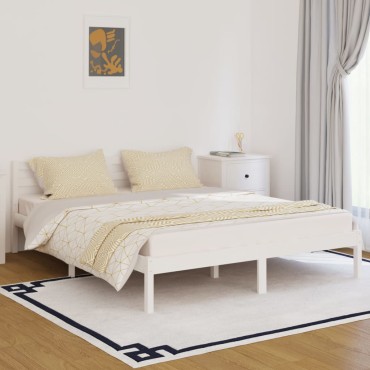 vidaXL Πλαίσιο Κρεβατιού Λευκό 160x200cm από Μασίφ Ξύλο Πεύκου 1 τεμ. - Διπλό