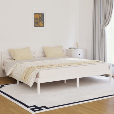 vidaXL Πλαίσιο Κρεβατιού Λευκό 200x200cm από Μασίφ Ξύλο Πεύκου 1 τεμ. - Διπλό