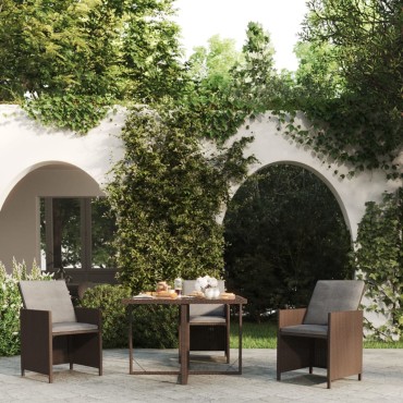 vidaXL Τραπέζι Κήπου Καφέ 109x107x74cm Συνθετικό Ρατάν/Γυαλί 1 τεμ.