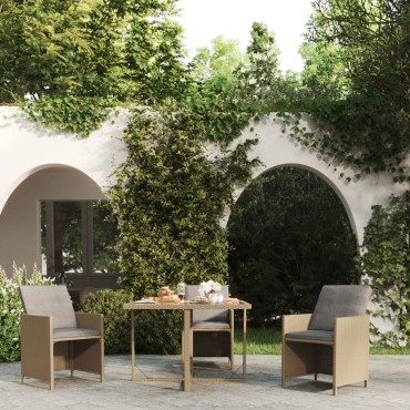vidaXL Τραπέζι Κήπου Μπεζ 109x107x74cm Συνθετικό Ρατάν/Γυαλί 1 τεμ.
