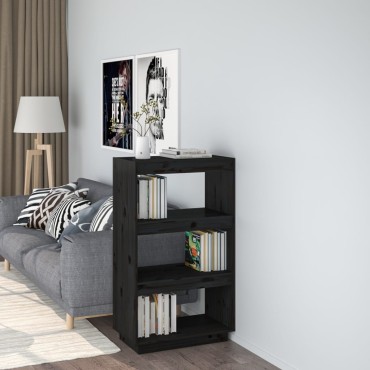 vidaXL Βιβλιοθήκη/Διαχωριστικό Χώρου Μαύρο 60x35x103cm Μασίφ Πεύκο 1 τεμ.
