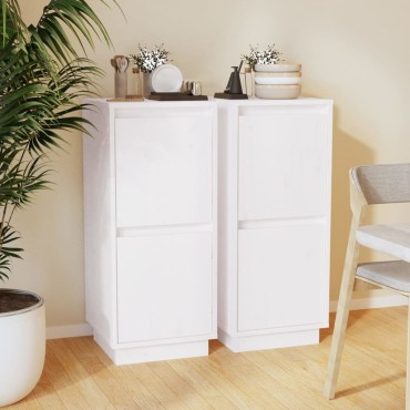 vidaXL Ντουλάπια 2 τεμ. Λευκά 31,5x34x75cm από Μασίφ Ξύλο Πεύκου