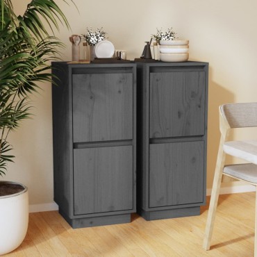 vidaXL Ντουλάπια 2 τεμ. Γκρι 31,5x34x75cm από Μασίφ Ξύλο Πεύκου