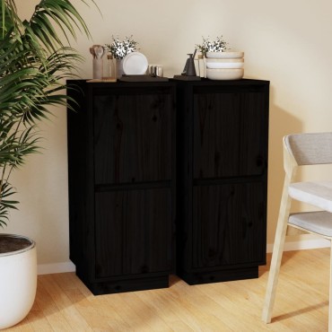 vidaXL Ντουλάπια 2 τεμ. Μαύρα 31,5x34x75cm από Μασίφ Ξύλο Πεύκου