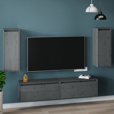 vidaXL Ντουλάπια Τοίχου 2 τεμ. Γκρι 30x30x80cm από Μασίφ Ξύλο Πεύκου