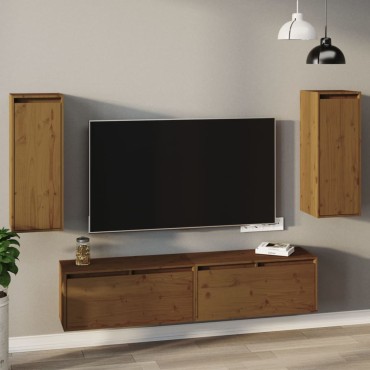 vidaXL Ντουλάπια Τοίχου 2 τεμ. Καφέ Μελί 30x30x80cm Μασίφ Ξύλο Πεύκου