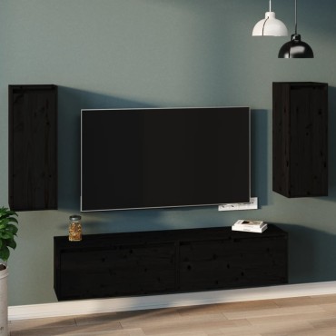 vidaXL Ντουλάπια Τοίχου 2 τεμ. Μαύρα 30x30x80cm από Μασίφ Ξύλο Πεύκου
