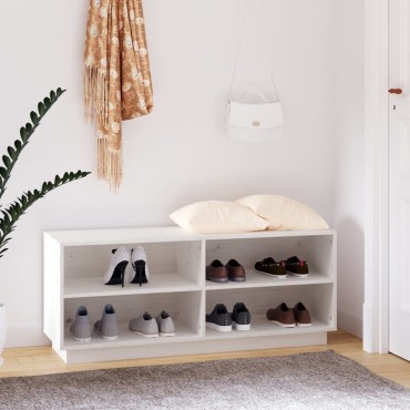 vidaXL Παπουτσοθήκη Λευκή 110x34x45cm από Μασίφ Ξύλο Πεύκου
