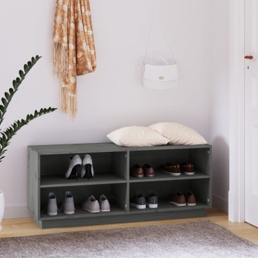 vidaXL Παπουτσοθήκη Γκρι 110x34x45cm από Μασίφ Ξύλο Πεύκου