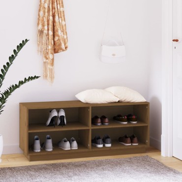 vidaXL Παπουτσοθήκη Καφέ Μελί 110x34x45cm από Μασίφ Ξύλο Πεύκου