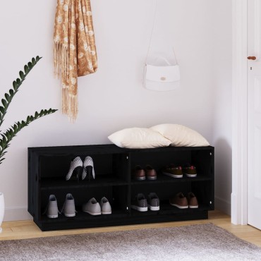 vidaXL Παπουτσοθήκη Μαύρη 110x34x45cm από Μασίφ Ξύλο Πεύκου