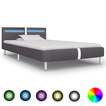 vidaXL Πλαίσιο Κρεβατιού με LED Γκρι 90x200 εκ. από Συνθετικό Δέρμα