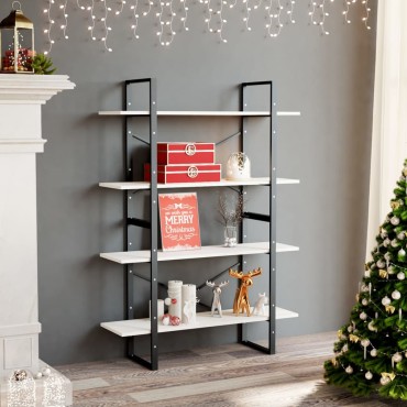vidaXL Βιβλιοθήκη με 4 Ράφια Λευκή 100x30x140cm από Μασίφ Ξύλο Πεύκου 1 τεμ.