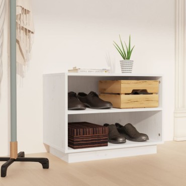 vidaXL Παπουτσοθήκη Λευκή 60x34x45cm από Μασίφ Ξύλο Πεύκου