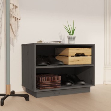 vidaXL Παπουτσοθήκη Γκρι 60x34x45cm από Μασίφ Ξύλο Πεύκου