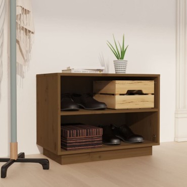 vidaXL Παπουτσοθήκη Καφέ Μελί 60x34x45cm από Μασίφ Ξύλο Πεύκου