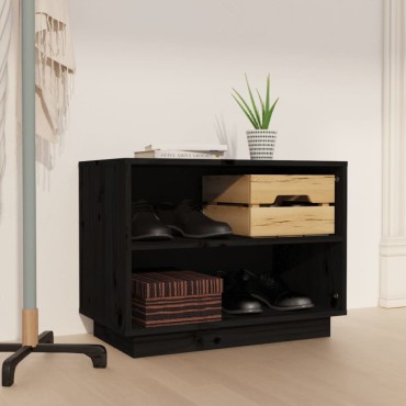 vidaXL Παπουτσοθήκη Μαύρη 60x34x45cm από Μασίφ Ξύλο Πεύκου
