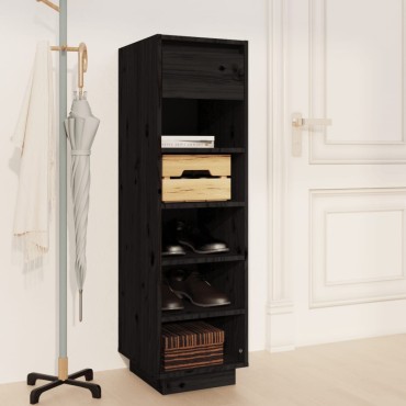 vidaXL Παπουτσοθήκη Μαύρη 34x30x105cm από Μασίφ Ξύλο Πεύκου