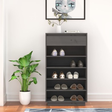 vidaXL Παπουτσοθήκη Γκρι 60x34x105cm από Μασίφ Ξύλο Πεύκου