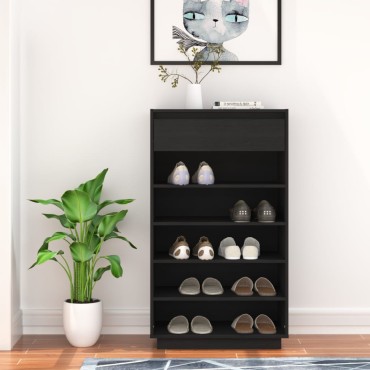 vidaXL Παπουτσοθήκη Μαύρη 60x34x105cm από Μασίφ Ξύλο Πεύκου