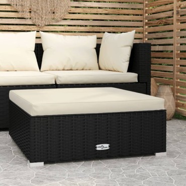 vidaXL Υποπόδιο Κήπου Μαύρο 70x70x30cm Συνθετικό Ρατάν με Μαξιλάρι 1 τεμ. Γωνιακός