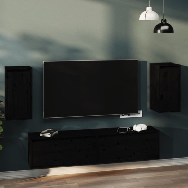 vidaXL Ντουλάπια Τοίχου 2 τεμ. Μαύρα 30x30x60cm από Μασίφ Ξύλο Πεύκου