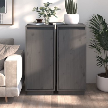 vidaXL Ντουλάπια 2 τεμ. Γκρι 31,5x34x75cm από Μασίφ Ξύλο Πεύκου
