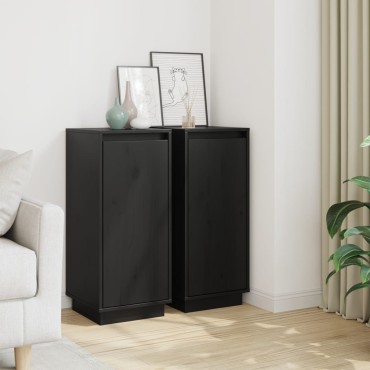 vidaXL Ντουλάπια 2 τεμ. Μαύρα 31,5x34x75cm από Μασίφ Ξύλο Πεύκου