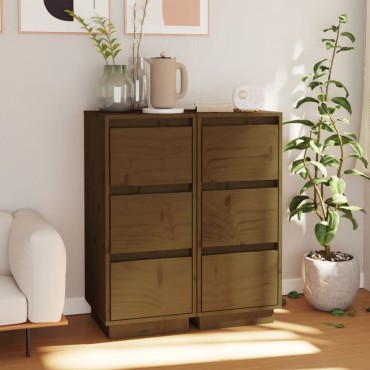 vidaXL Συρταριέρες 2 τεμ. Καφέ Μελί 32x34x75cm από Μασίφ Ξύλο Πεύκου