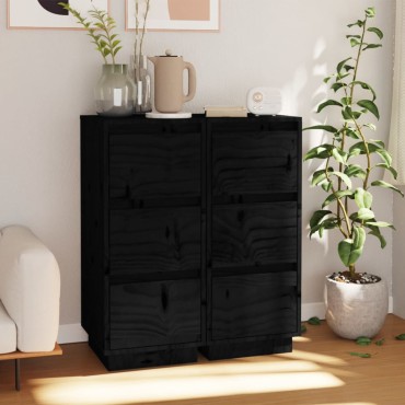 vidaXL Συρταριέρες 2 τεμ. Μαύρες 32x34x75cm από Μασίφ Ξύλο Πεύκου
