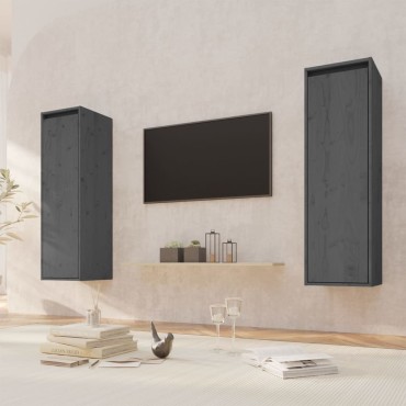 vidaXL Ντουλάπια Τοίχου 2 τεμ. Γκρι 30x30x100cm από Μασίφ Ξύλο Πεύκου