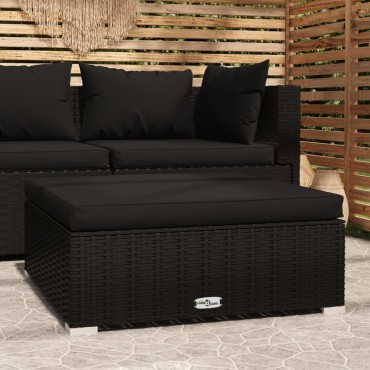 vidaXL Υποπόδιο Κήπου Μαύρο 70x70x30cm Συνθετικό Ρατάν με Μαξιλάρι 1 τεμ. Γωνιακός