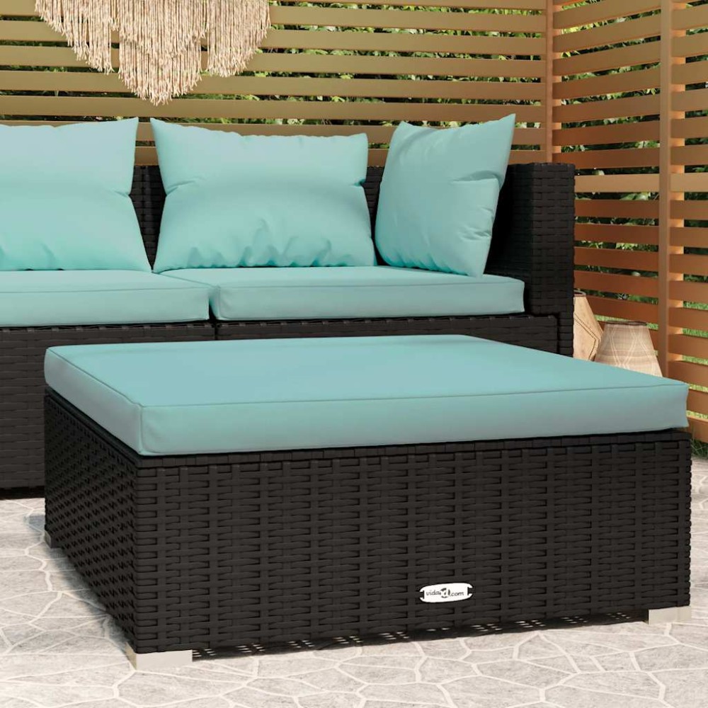 vidaXL Υποπόδιο Κήπου Μαύρο 70x70x30cm Συνθετικό Ρατάν με Μαξιλάρι 1 τεμ. Γωνιακός