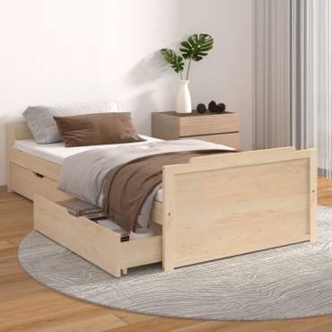 vidaXL Πλαίσιο Κρεβατιού με Συρτάρια 90x200cm Μασίφ Ξύλο Πεύκου 1 τεμ. - Μονό