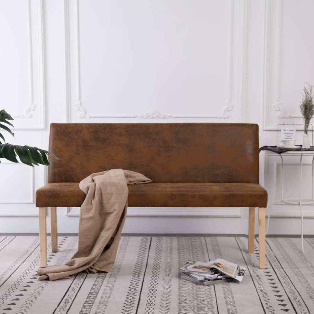 vidaXL Παγκάκι Καφέ από Συνθετικό Καστόρι 139,5x54x85,5cm 1 τεμ.