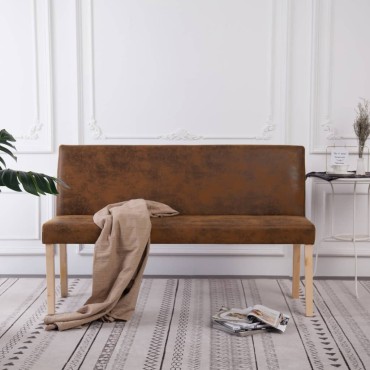 vidaXL Παγκάκι Καφέ από Συνθετικό Καστόρι 139,5x54x85,5cm 1 τεμ.