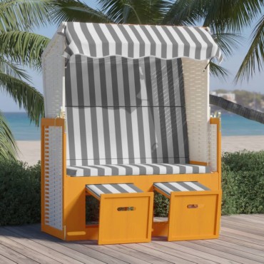 vidaXL Ξαπλώστρα Strandkorb με Σκίαστρο Λευκό/Γκρι Συνθ. Ρατάν/Ξύλο 115x55x133/151/156cm 1 τεμ.
