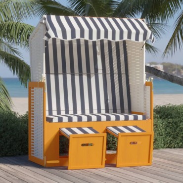 vidaXL Ξαπλώστρα Strandkorb με Σκίαστρο Λευκό/Μπλε Συνθ. Ρατάν/Ξύλο 115x55x133/151/156cm 1 τεμ.
