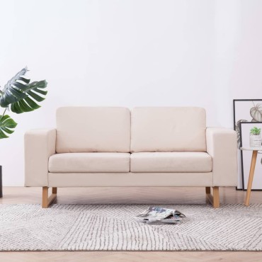 vidaXL Καναπές Διθέσιος Κρεμ Υφασμάτινος 156x82x75cm 1 τεμ.