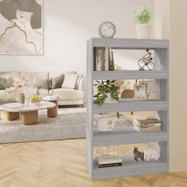 vidaXL Βιβλιοθήκη/Διαχωρ. Χώρου Γκρι Sonoma 80x30x135cm Επεξεργ. Ξύλο 1 τεμ.