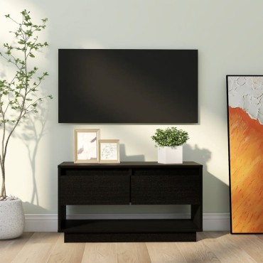 vidaXL Έπιπλο Τηλεόρασης Μαύρο 74x34x40cm από Μασίφ Ξύλο Πεύκου
