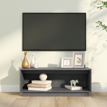 vidaXL Έπιπλο Τηλεόρασης Γκρι 90x35x35cm από Μασίφ Ξύλο Πεύκου