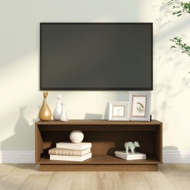vidaXL Έπιπλο Τηλεόρασης Καφέ Μελί 90x35x35cm από Μασίφ Ξύλο Πεύκου