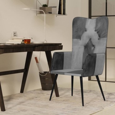 vidaXL Πολυθρόνα Γκρι από Γνήσιο Δέρμα 55x41x97cm 1 τεμ.