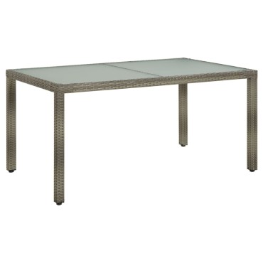 vidaXL Τραπέζι Κήπου Γκρι 150x90x75cm Συνθετικό Ρατάν/Ψημένο Γυαλί 1 τεμ.