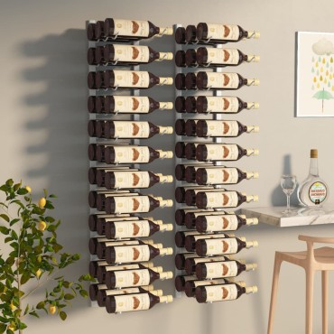 vidaXL Ραφιέρες Κρασιών Τοίχου για 36 Φιάλες 2 τεμ. Λευκές Σιδερένιες 30,5x2,5x116cm