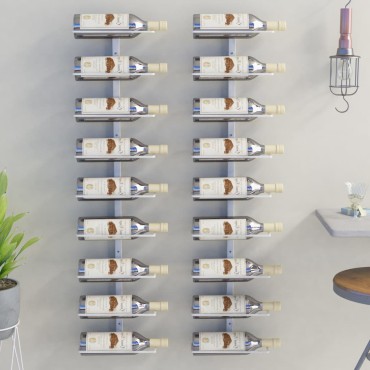 vidaXL Ραφιέρες Κρασιών Τοίχου για 9 Φιάλες 2 τεμ. Λευκές Σιδερένιες 24x9,5x98cm
