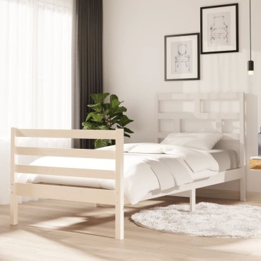 vidaXL Πλαίσιο Κρεβατιού Λευκό 90x200cm από Μασίφ Ξύλο Πεύκου 1 τεμ. - Μονό