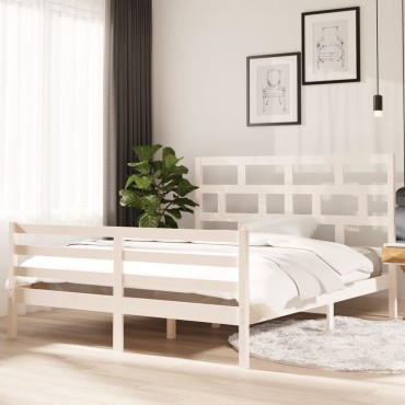 vidaXL Πλαίσιο Κρεβατιού Λευκό 160x200cm από Μασίφ Ξύλο Πεύκου 1 τεμ. - Διπλό