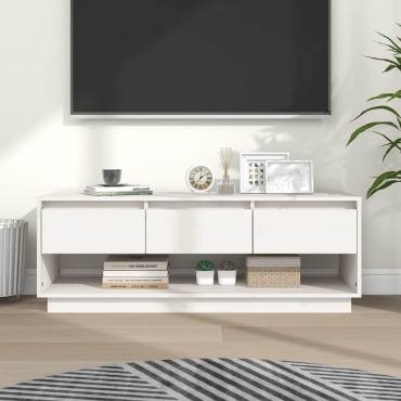 vidaXL Έπιπλο Τηλεόρασης Λευκό 110,5x34x40cm από Μασίφ Ξύλο Πεύκου